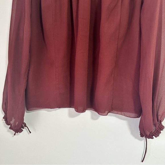 Aritzia Wilfred Deep Burgundy Lourdes Ruffled Crew Neck Blouse Size S - Picture 7 of 13